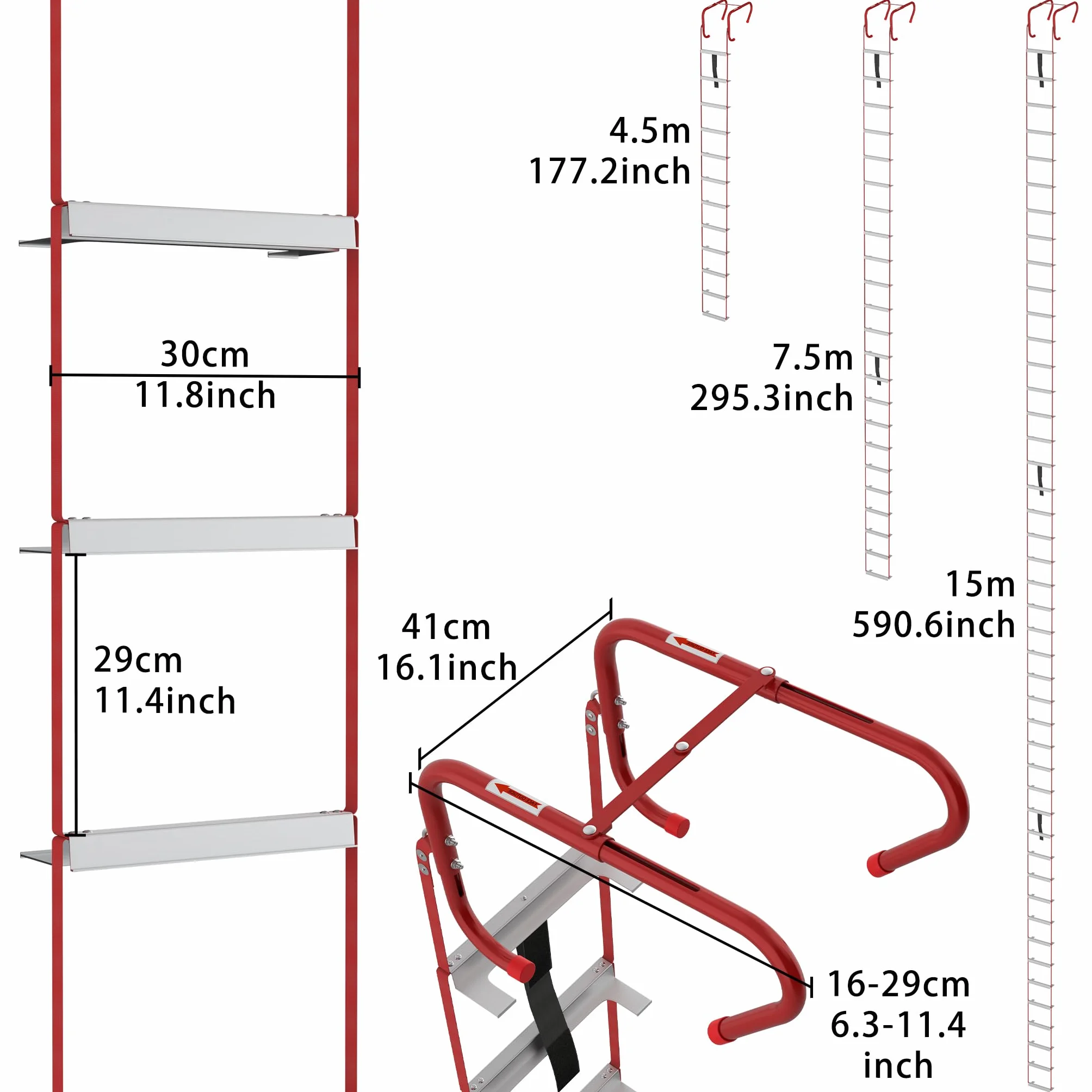 LZQ Feuerleiter Fluchtleiter,Sicherheitsleitern Feuerfeste Rettungsleiter aus Hochfestes Polyester,Max Tragfähigkeit 450 kg,Strickleiter für 2-stöckige Gebäude Balkon Fenster (15 M (45 Stufen))