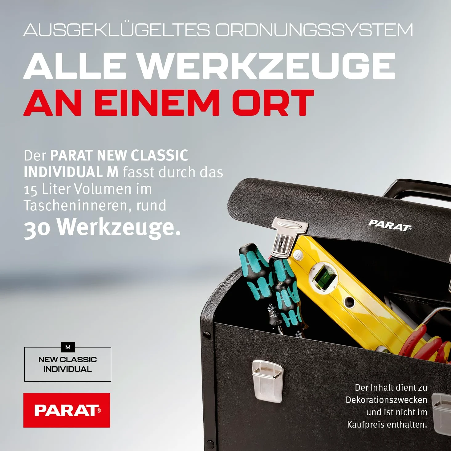 PARAT NEW CLASSIC Individual M leere Werkzeugtasche 15 L | Robuste Ledertasche mit ABS-Seiten & Steckschlössern | Kompakte Profi-Werkzeugtasche mit Tragegriff | Sicher & funktional im Einsatz