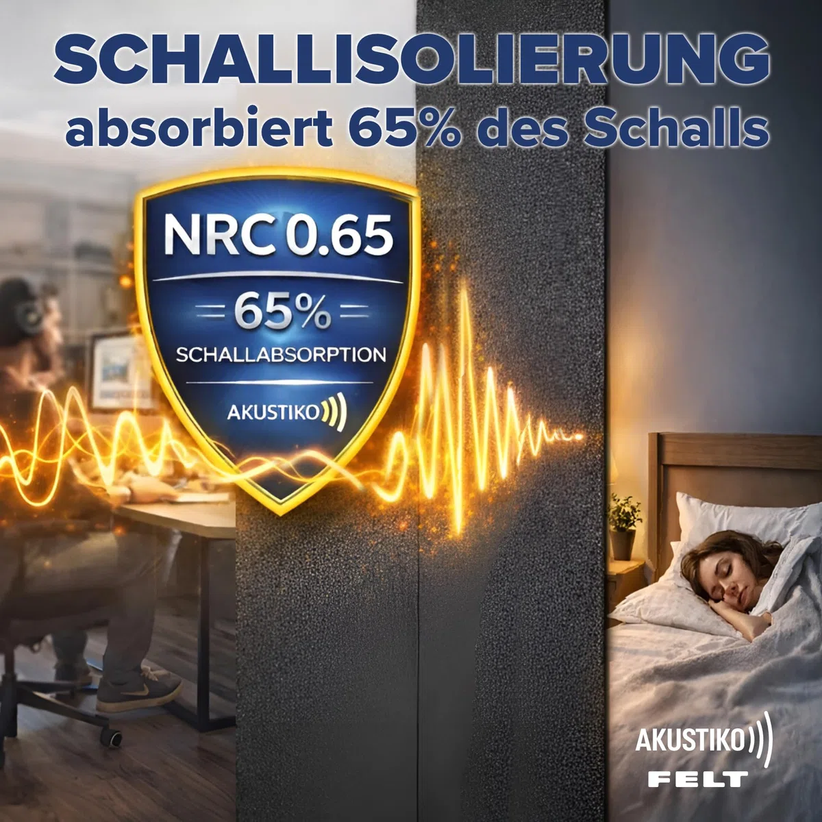AKUSTIKO Akustikpaneele Selbstklebend 240x30cm - 4 Stück Beige Akustik Wandpaneele Schallschutz & Raumakustik Panels Filz 9mm Hexim Decken- & Wandverkleidung Decken Fläche (2.88m²)