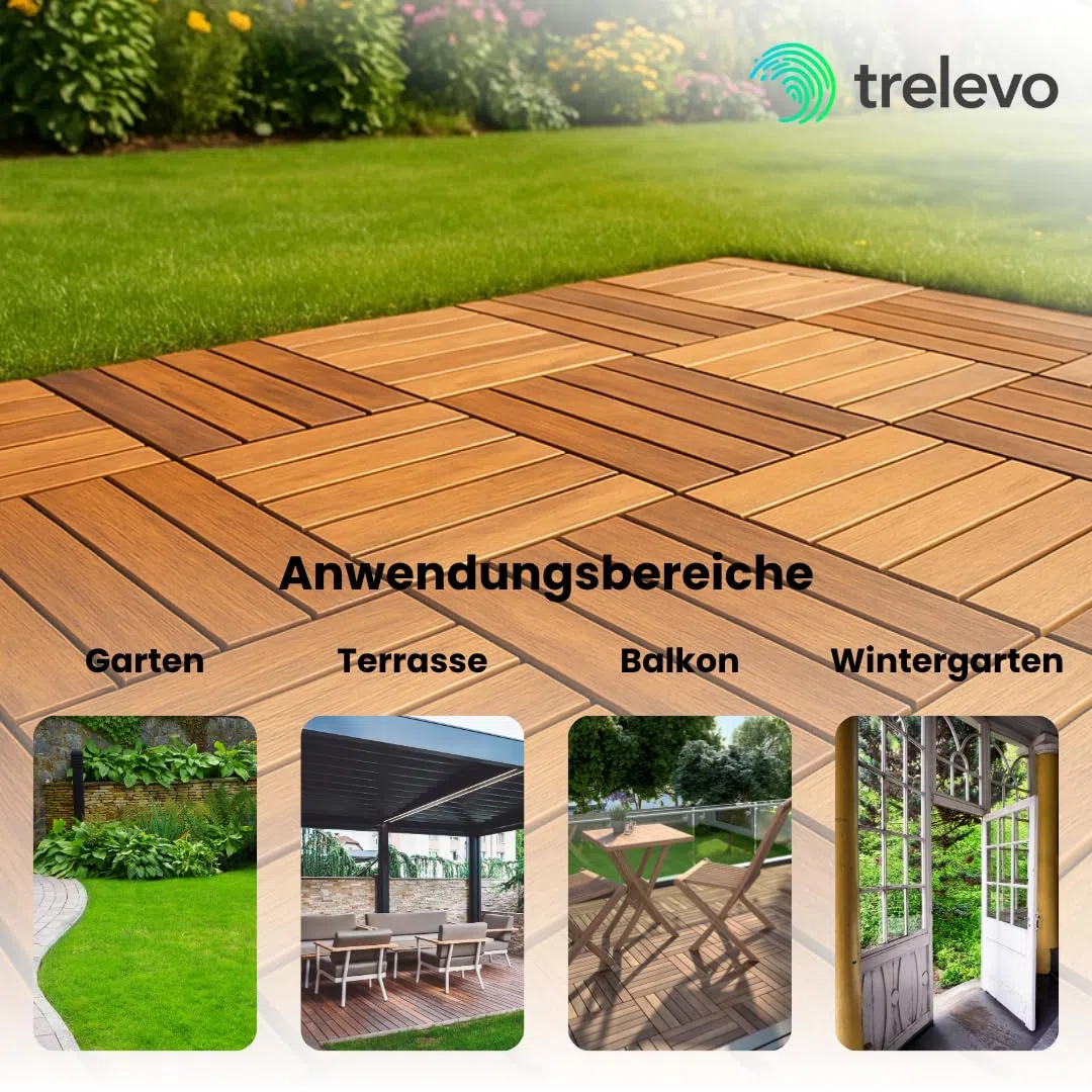 Akazienholz geölt Holzfliese 30x30 cm Bodenbelag mit Drainage Balkonfliesen 11 Stück für 1m²