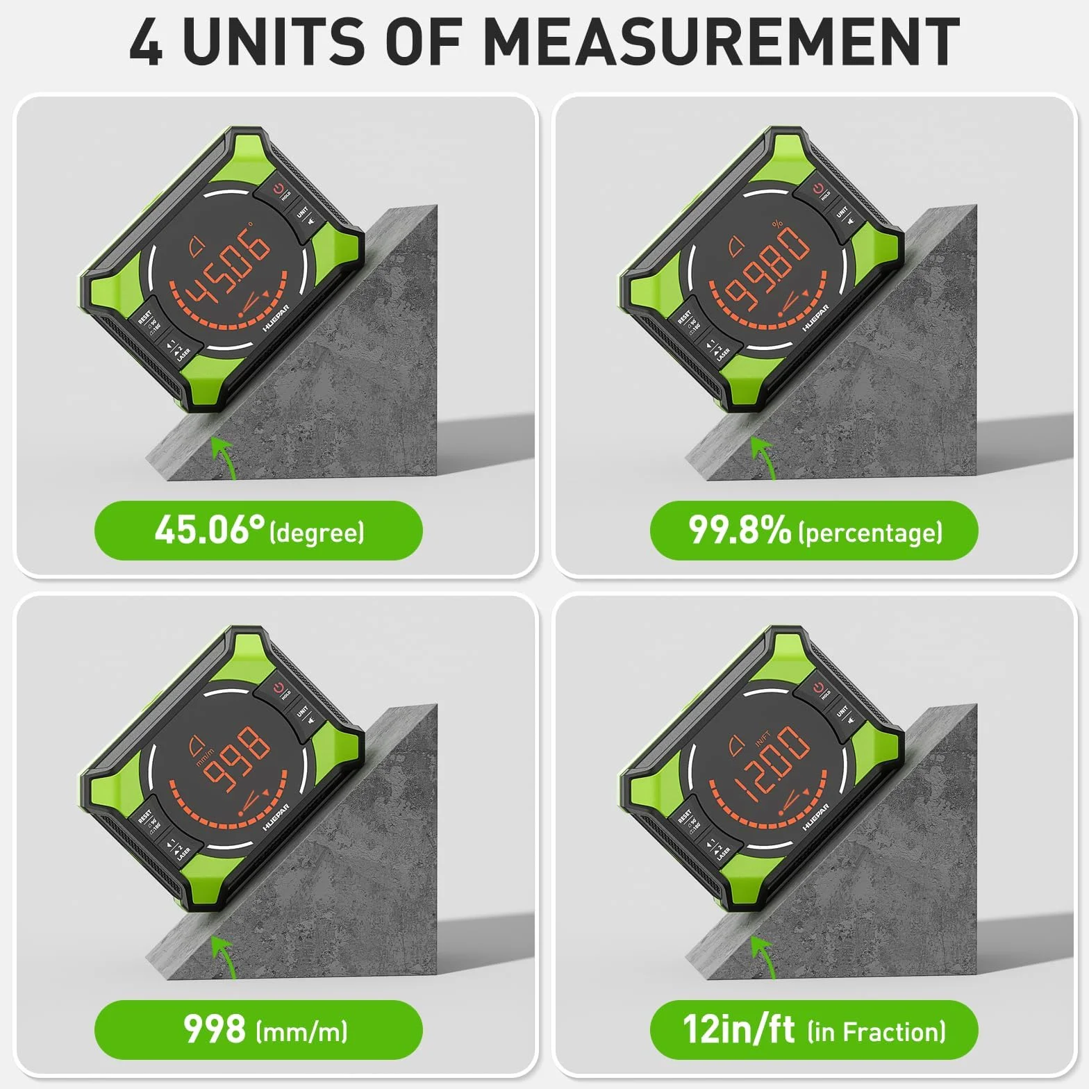 Digitaler Winkelmesser, Huepar 3-in-1 Digital LCD Neigungsmesser mit Laser Nivellierungs Funktion, Winkelmessgerät Inklinometer mit Laser, Bevel Box Winkelmessgerät Wasserwaage, IP54 Wasserdicht