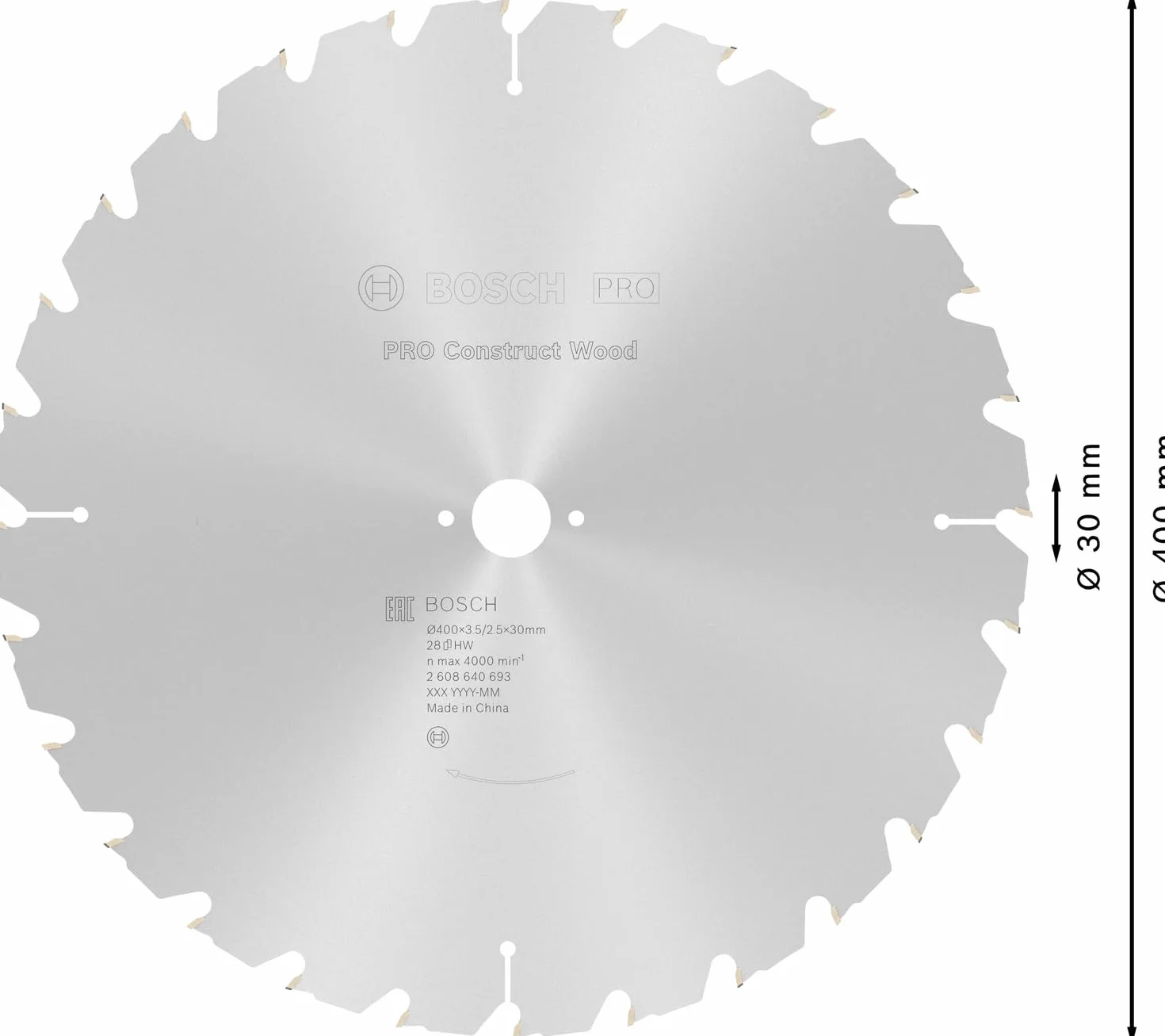 Bosch Accessories Bosch Professional 1x Kreissägeblatt Construct Wood (für Holz, Sägeblatt Ø 400 x 30 x 3,5 mm, 28 Zähne, Zubehör Kreissäge)
