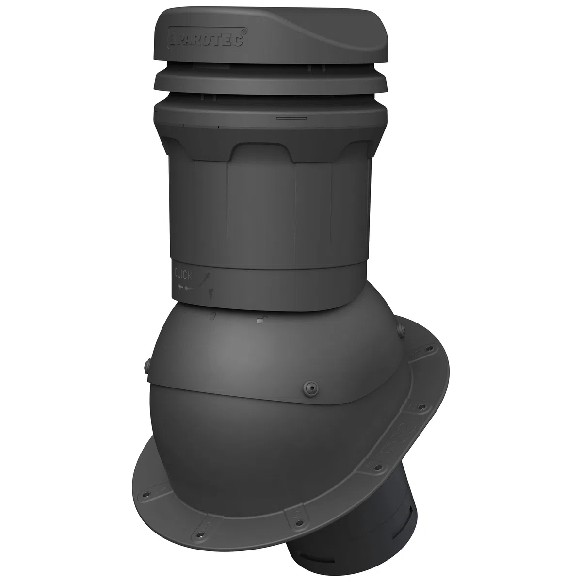 Parotec Entlüftungskamin DN 125 mm – niedrige 325 mm – passiv Dachlüfter für PLATTDACH/TRAPEZBLECH/DOPPELFALZBLECH Dachziegel – Dachentlüftung | Lüftungsziegel – RAL 7016 Anthrazit