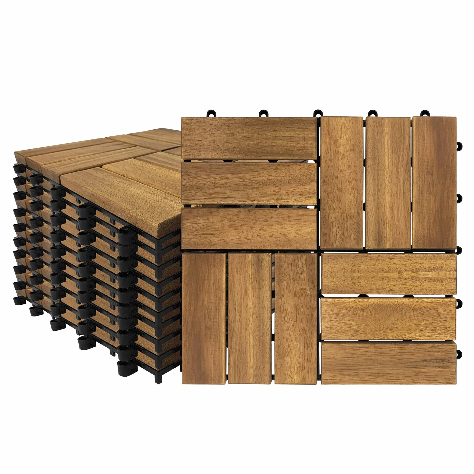 HENGMEI Holz Terrassenfliesen 30x30 cm mit Klicksystem Wetterfest Pflegeleicht mit Drainagesystem- 55er Set für 5 m² Holzfliesen mit Drainagesystem für Balkon, Garten, Terrasse- Modell B