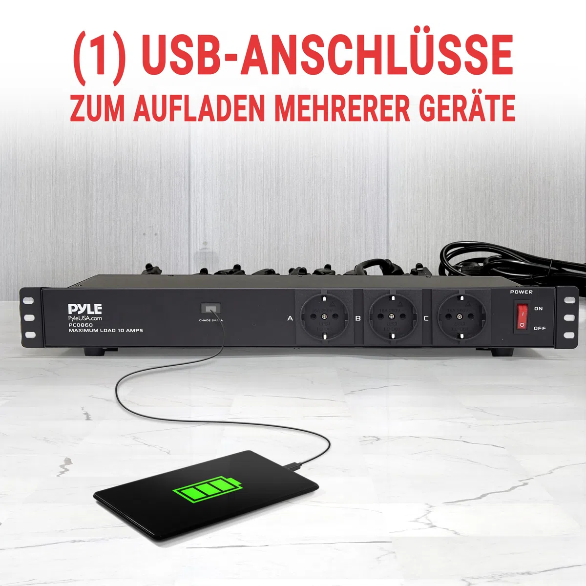 Pyle Steckdosenleiste, 15 Fach- Mehrfachsteckdose, 1U 19 Zoll Rack-Montage in Netzwerkschrank, USB Anschluss, 3,5m Kabel, Schaltbarer Verteilerleiste für Studio, Bühne, Werkstatt