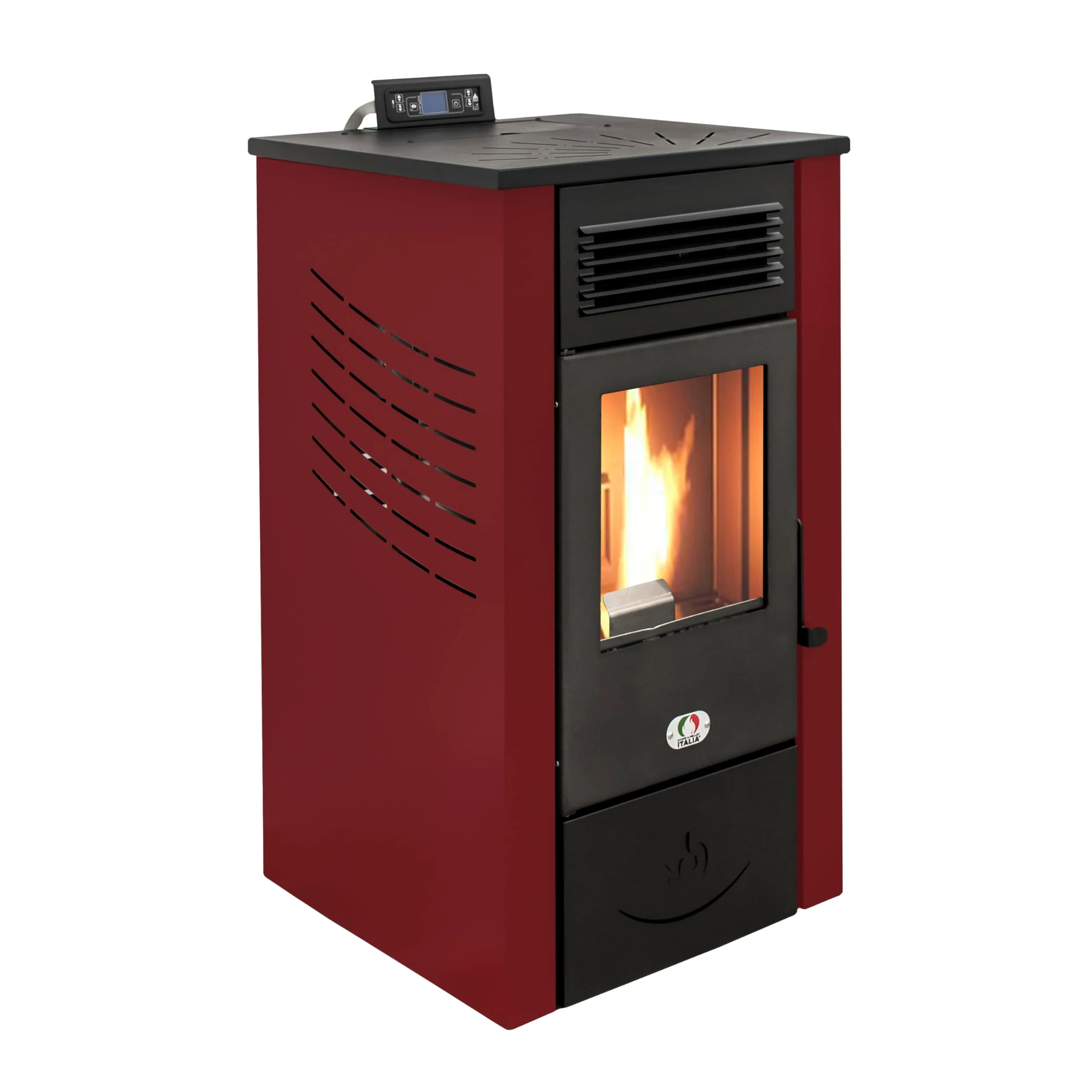 STUFE A PELLET ITALIA Canada 12 KW 5 Sterne | Pelletöfen Effizienz 91% Heizt 120m² Autonomie 15 Std. 5-Sterne-Zertifiziert Programmierbar 5 Kräfte 24 Monate Garantie Rot