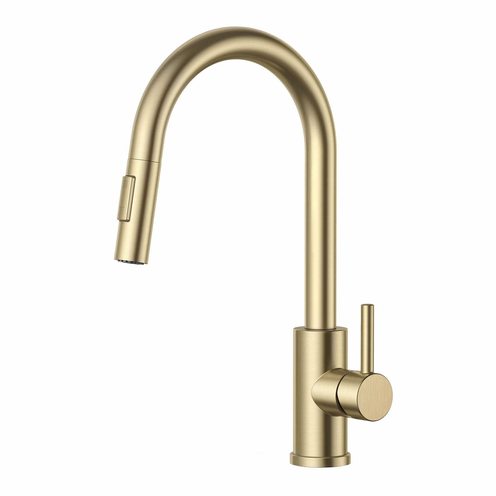 FORIOUS Wasserhahn Küche, Hoher Bogen Küchenarmatur mit Herausziehbarer Brause Ausziehbar Armatur, Mischbatterie Spültischarmatur Küche Küchenarmaturen, 360° Schwenkbar, Gebürstetes Gold