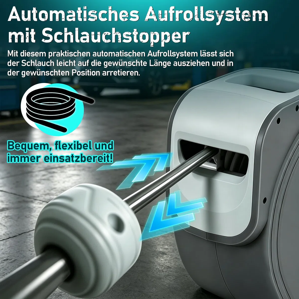 Druckluftschlauchtrommel 30m, Schlauchtrommel druckluft Automatisch 1/4" Anschluss, PVC Luftschlauch Trommel, Wandmontage Druckluftschlauch Aufroller für Kompressor Werkstatt