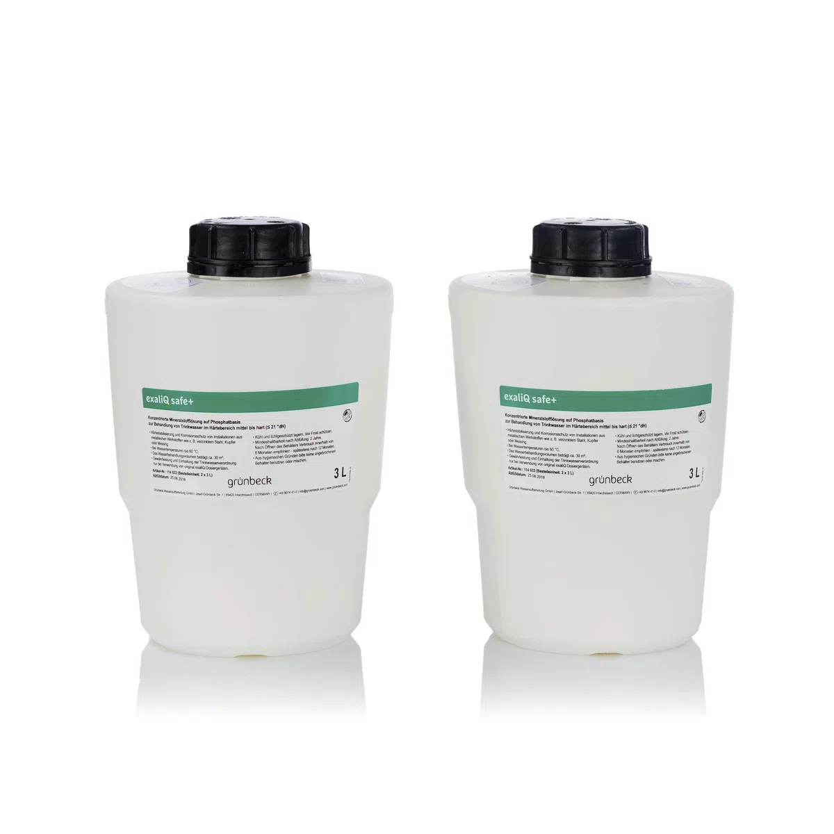 GRÜNBECK - Mineralstofflösung exaliQ safe+ | Korrosionsschutz ideal für Wässer im Bereich mittel bis hart (bis 21 °dH), Temperaturen bis 60 °C, Reichweite 30 m³ | Inhalt: 2 x 3 Liter