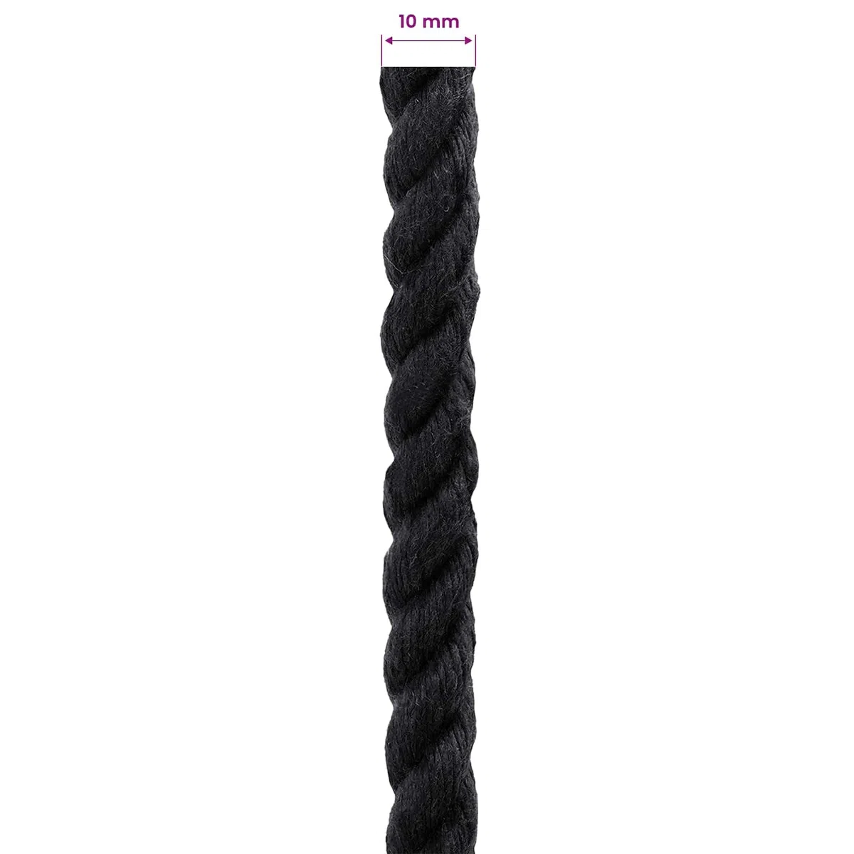 Baumwollseil 250m Kordel 10mm Schwarz, 3-lagig gedrehtes Naturseil aus 100% Baumwolle, Robustes Makramee Garn für DIY Bastelarbeiten, Deko und Garten