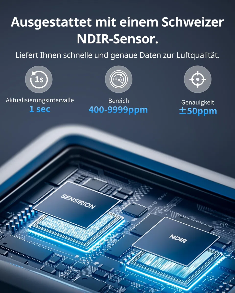 SwitchBot CO2-Melder, CO2 Messgerät mit Thermometer Hygrometer Innen, Bluetooth CO2 Sensor mit APP, 2 Jahre Datenspeicher