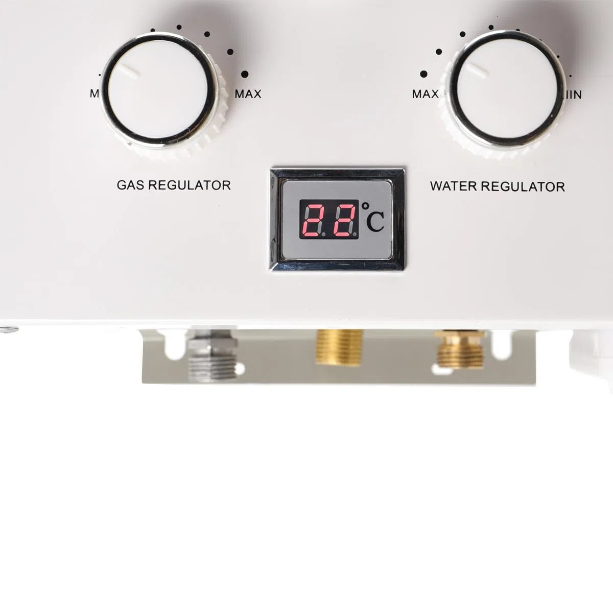 12L Gas Durchlauferhitzer,24KW LPG Warmwasserbereiter Instant Heißwasserbereiter Flüssiggas Durchlauferhitzer Warmwasserspeicher mit Plating-Duschkopf-Set,Weiß