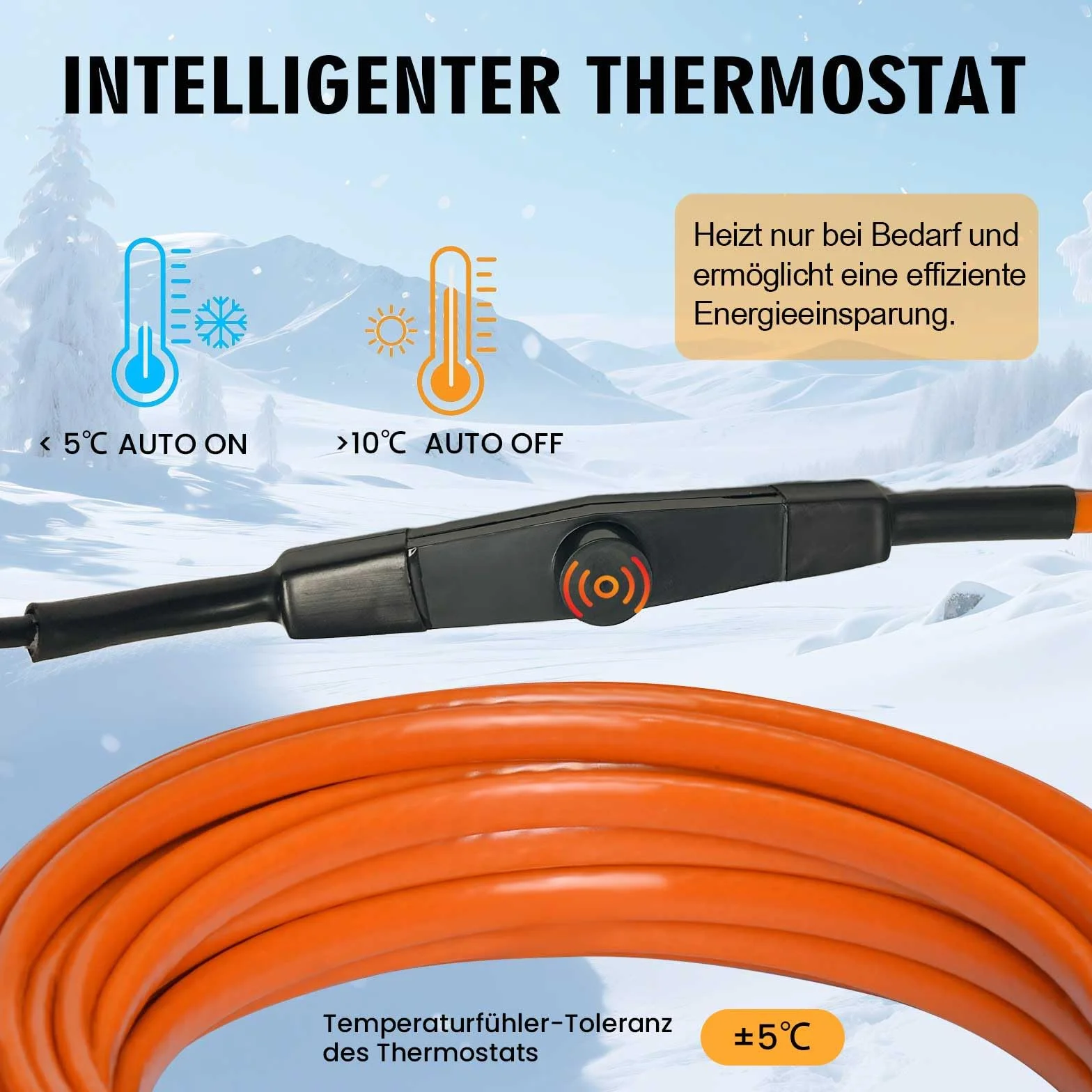 Frostschutz Heizkabel mit Thermostat 2M Selbstregulierende Wärmekabel für Wasserleitung Pflanzen Dachrinnen