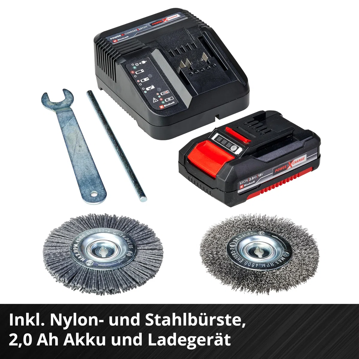 Einhell Akku-Fugenreiniger GC-CC 18 Li Kit Power X-Change (18 V, wechselbare Fugenbürsten aus Nylon & Stahldraht, Teleskop-Führungsholm, inkl. 1x 2,0 Ah Akku + Ladegerät)