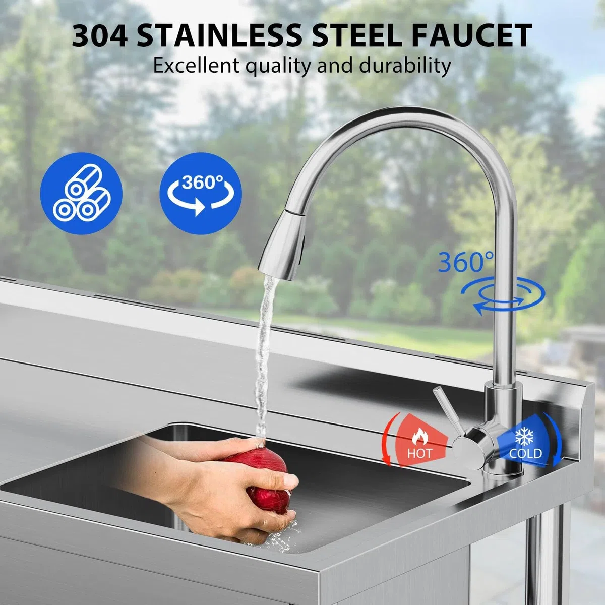 Waschbecken Set Küchenspüle aus Edelstahl Freistehende Spüle Gewerbespüle Spülenbecken Spülentisch mit Wasserhahn und Kalt- Und Warmwasserleitung für Restaurants Geschäfte Küchen (100x50 cm)
