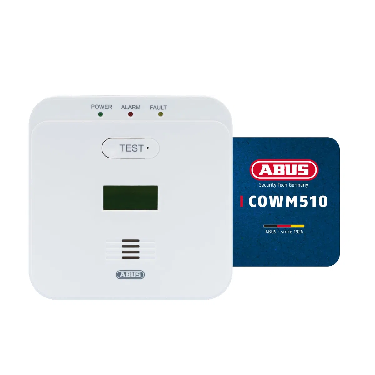 ABUS Kohlenmonoxid-Warnmelder COWM510 85 dB Alarm Prüftaste 10-Jahres-Sensor LCD Display Weiß