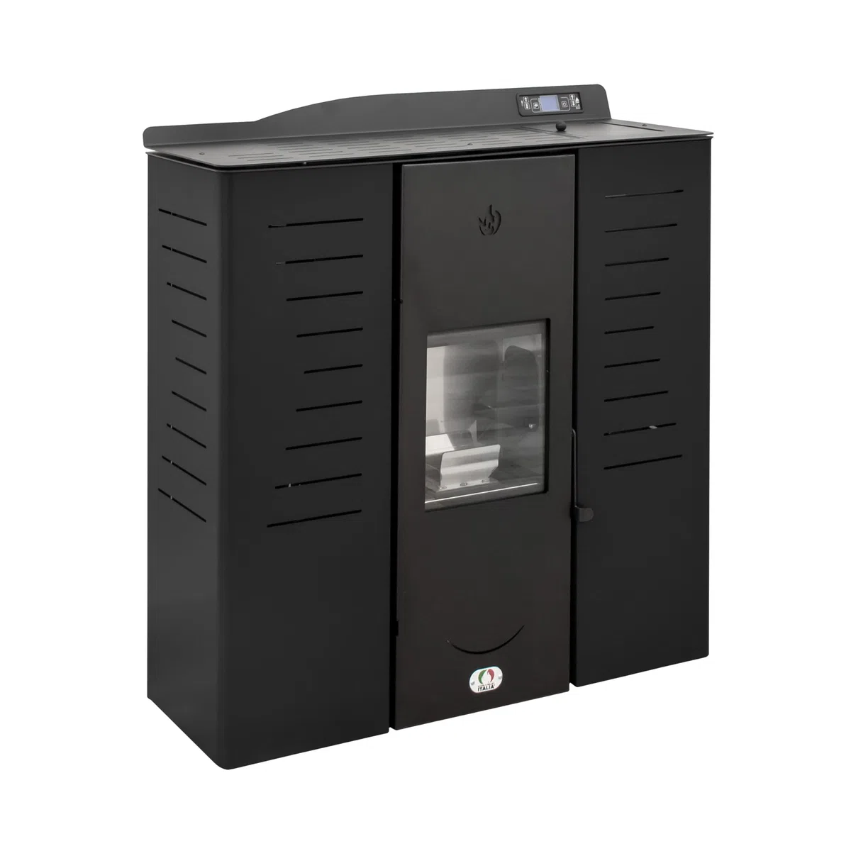 STUFE A PELLET ITALIA Italia 20 KW 5 Sterne WiFi | Hydro-Pelletöfen für Heizsystem Zertifizierte Effizienz 89% Heizt 130m² Autonomie 16 Std WiFi-Steuerung Programmierbar 5 Kräfte 24M Garantie Schwarz