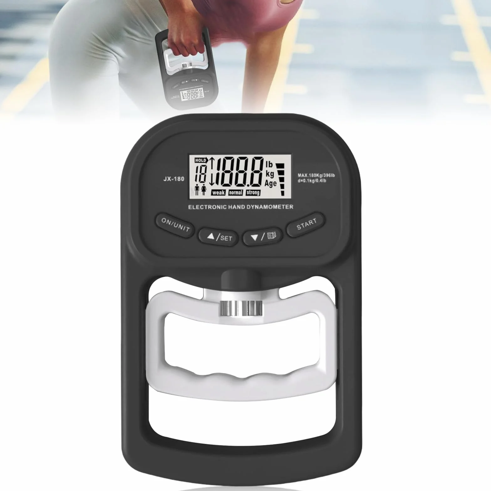 Digitaler Handkraftmessgerät: 396lb/180Kg Elektronische Griffkraft Messgerät, LED Display Grip Strength Trainer, Dynamometer mit USB-Ladekabel, Digitaler Griffstärke-Messung, Hand Dynamometer