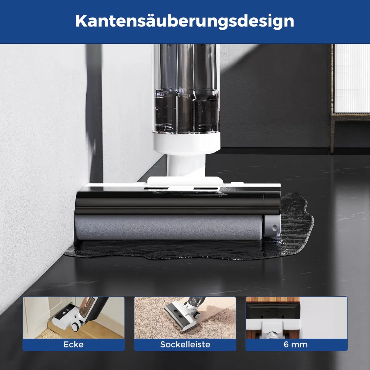 JONR ED12 Nass Trockensauger Akku, Selbstreinigung, Saug Wisch Staubsauger, Saugwischer Kabellos, Kantenreinigungsbürste 6mm, 850mL Wassertank, Anti-Verwirrungs-Haar für Harte Boden, Tierhaare