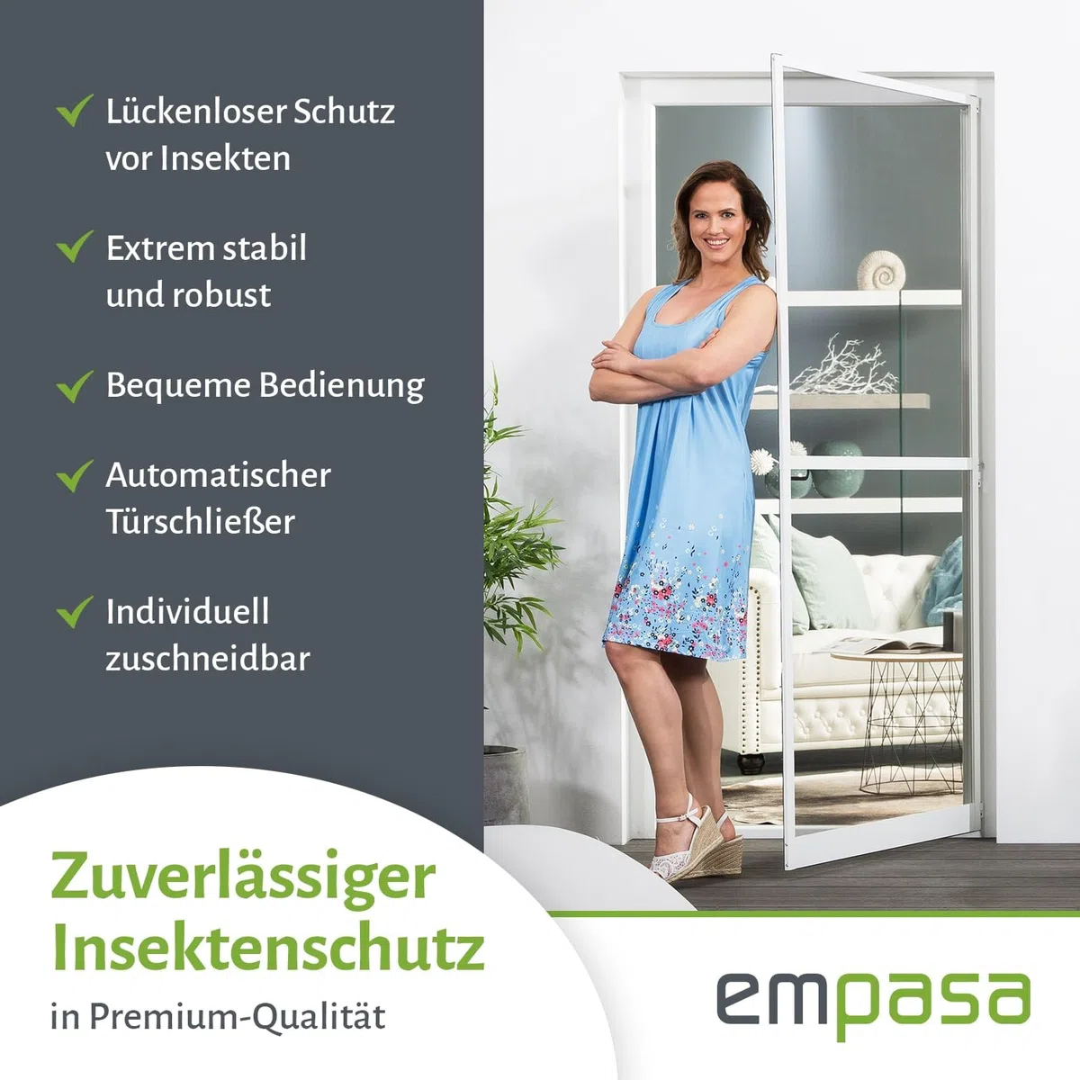 empasa Insektenschutz Fliegengitter Tür Alurahmen MASTER SLIM PLUS, individuell zuschneidbar, als Selbstbausatz, Farbe: anthrazit, Größe 100 x 210 cm