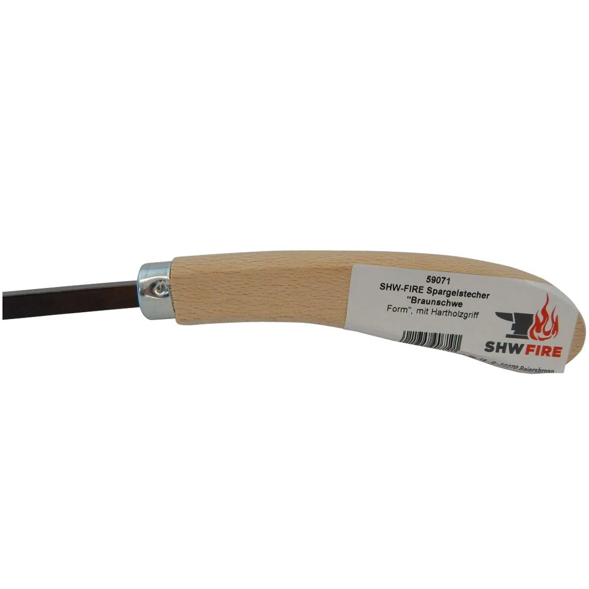 SHW-FIRE Spargelstecher - Braunschweiger Form - Gebogen, Holzgriff, 46 cm kurz
