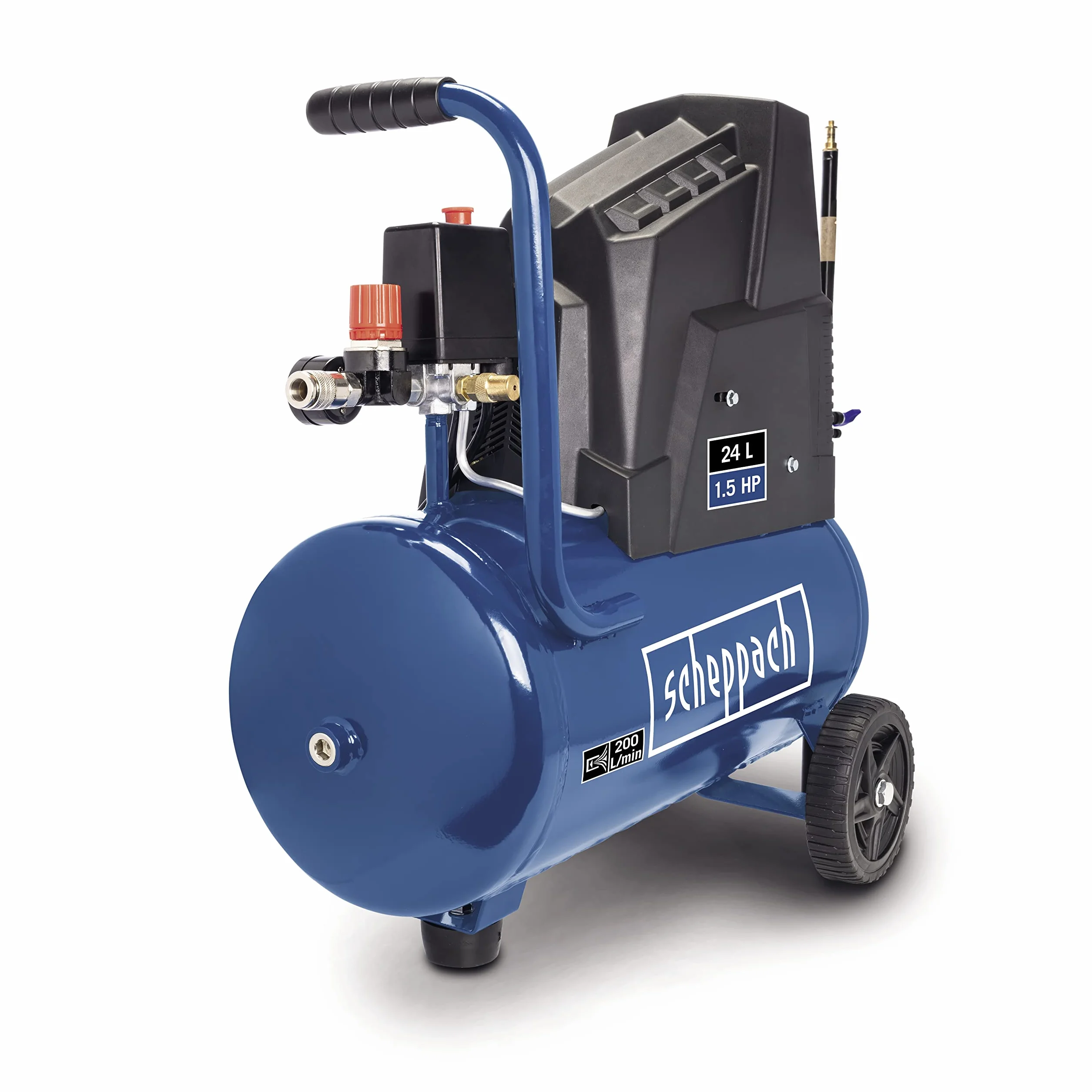 Scheppach Kompressor HC25o (1100W, 24 L,8 bar, Ansaugleistung 165 l/min, Druckminderer, ölfrei) - inkl. 13-teiligem Druckluft Werkzeug Set + 5 m Spiralschlauch