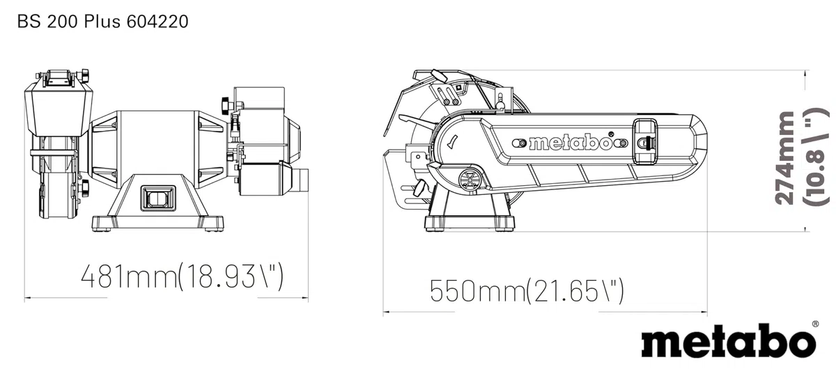 metabo BS 200 Plus Schleifmaschine, Elektrisch, Schärfgerät Holzschleifer | Schleifbock Kombimaschine mit Absaugung zum Entrosten, Messer Schärfmaschine, inkl. Schleifscheibe, Band & Zubehör