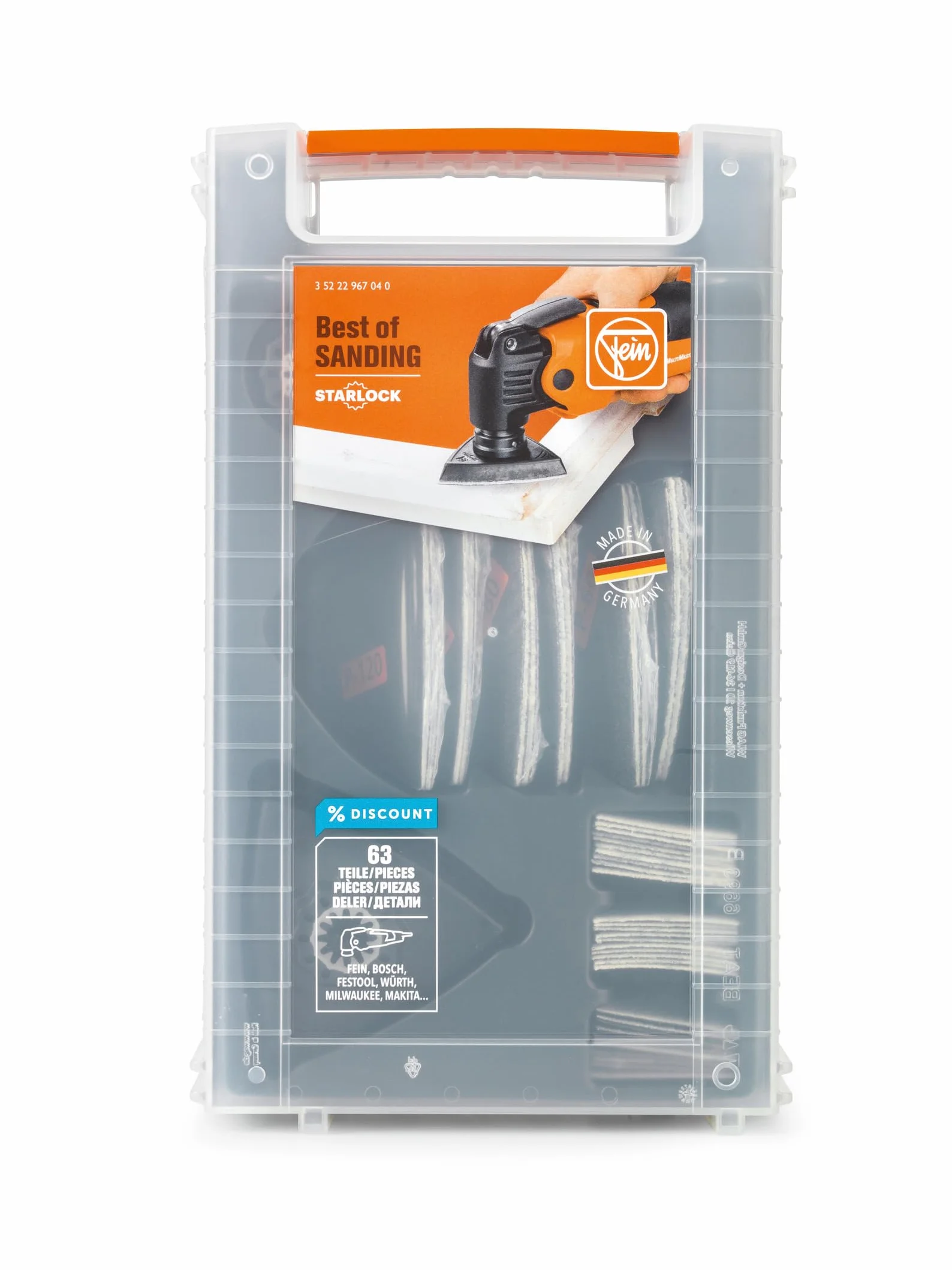 Fein Best of Starlock Sanding (63 teiliges Zubehör-Set für Multitools, Aufnahme Starlock, 2 Schleifplatten, 1 Schleiffinger, Schleifblätter K 60, 80, 120) 35222967040