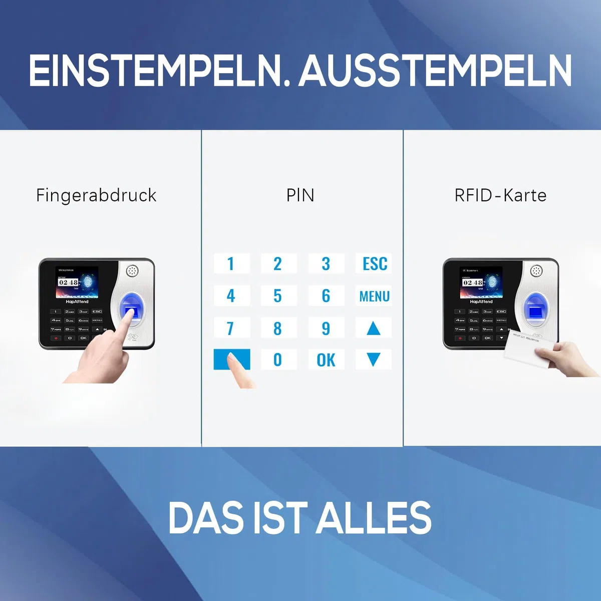 zeiterfassung für kleinbetriebe, Fingerabdruck stempeluhr arbeitszeiterfassung stempeluhr, Deutsche Ausgabe stechuhr zeiterfassung Mitarbeiter mit 5 RFID (0 monatliche Gebühren H3)