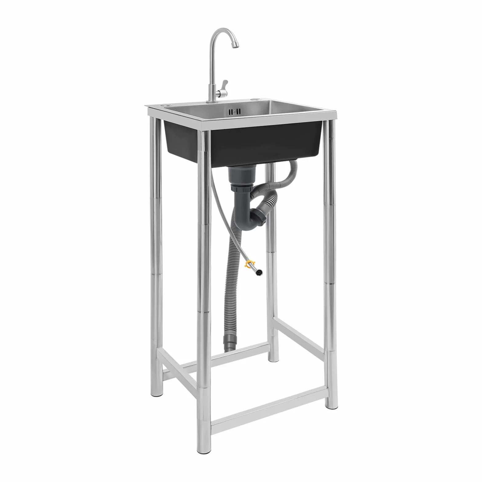 Freistehende Edelstahl Spültisch, Einbecken-Edelstahlspüle, Geräuscharm Küchenspüle, Gewerbliche Spülbecken mit Wasserhahn und Ablassvorrichtung für Restaurant, Wäscherei, Garage, Außen