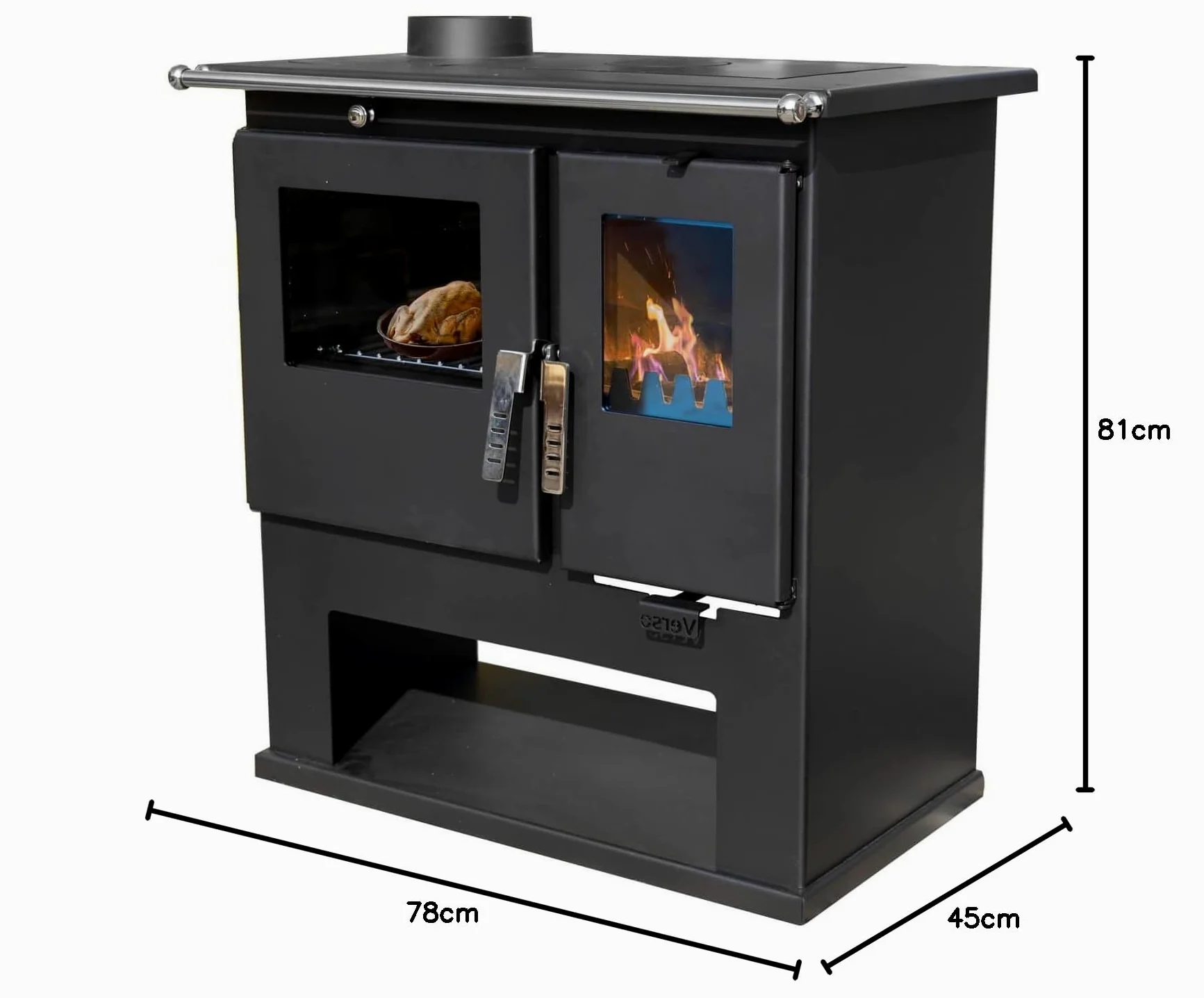 Verso Cs Links Holzverbrennungs-Kochherd - 7.7 kW Leistungsstarker Küchenofen mit traditionellem Flair und moderner Effizienz Schwarz