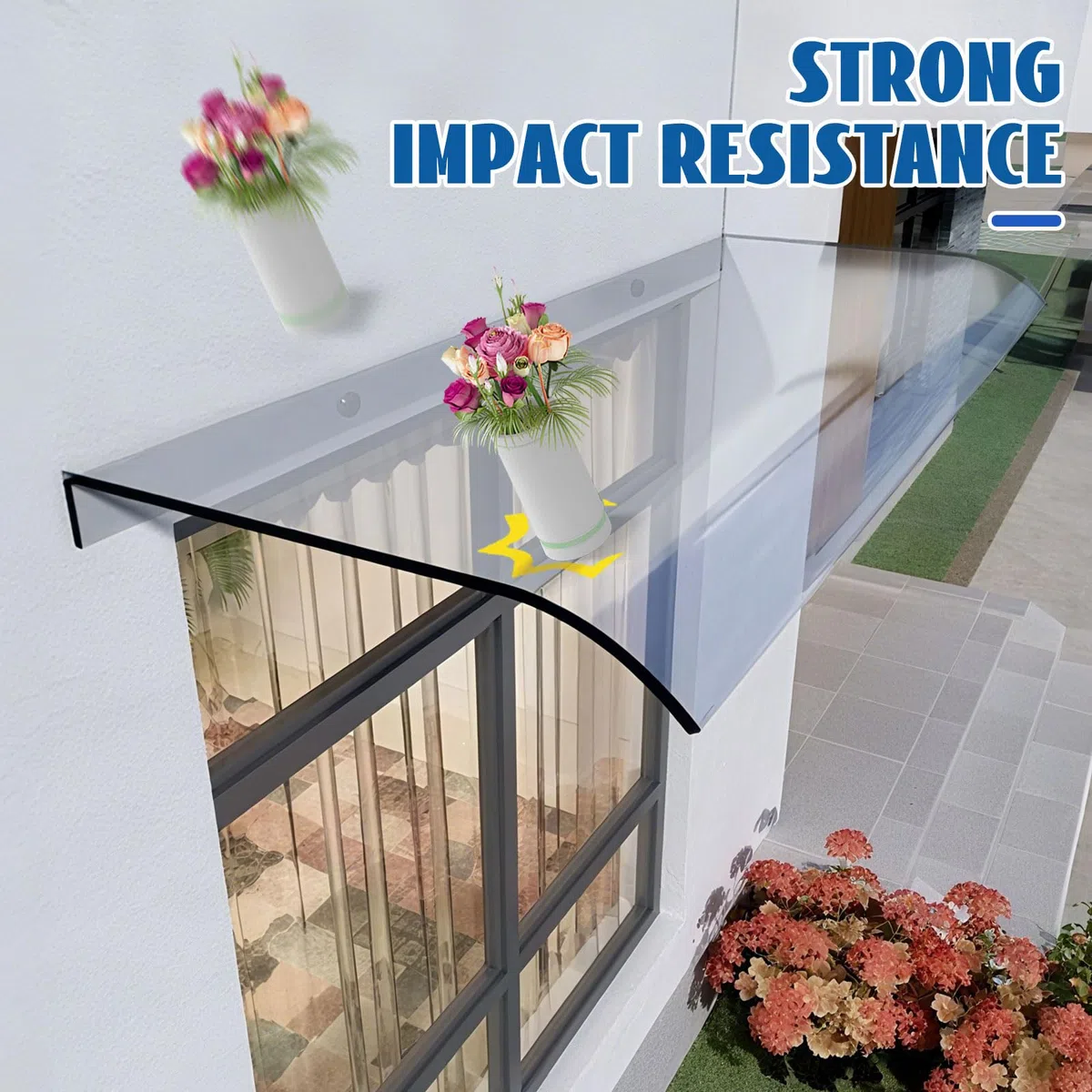 Vordach für Haustür Polycarbonat Überdachung - Türüberdachung Transparentes mit Regenschutz, Erweiterbares Canopy System für Terrasse und Eingangsbereich