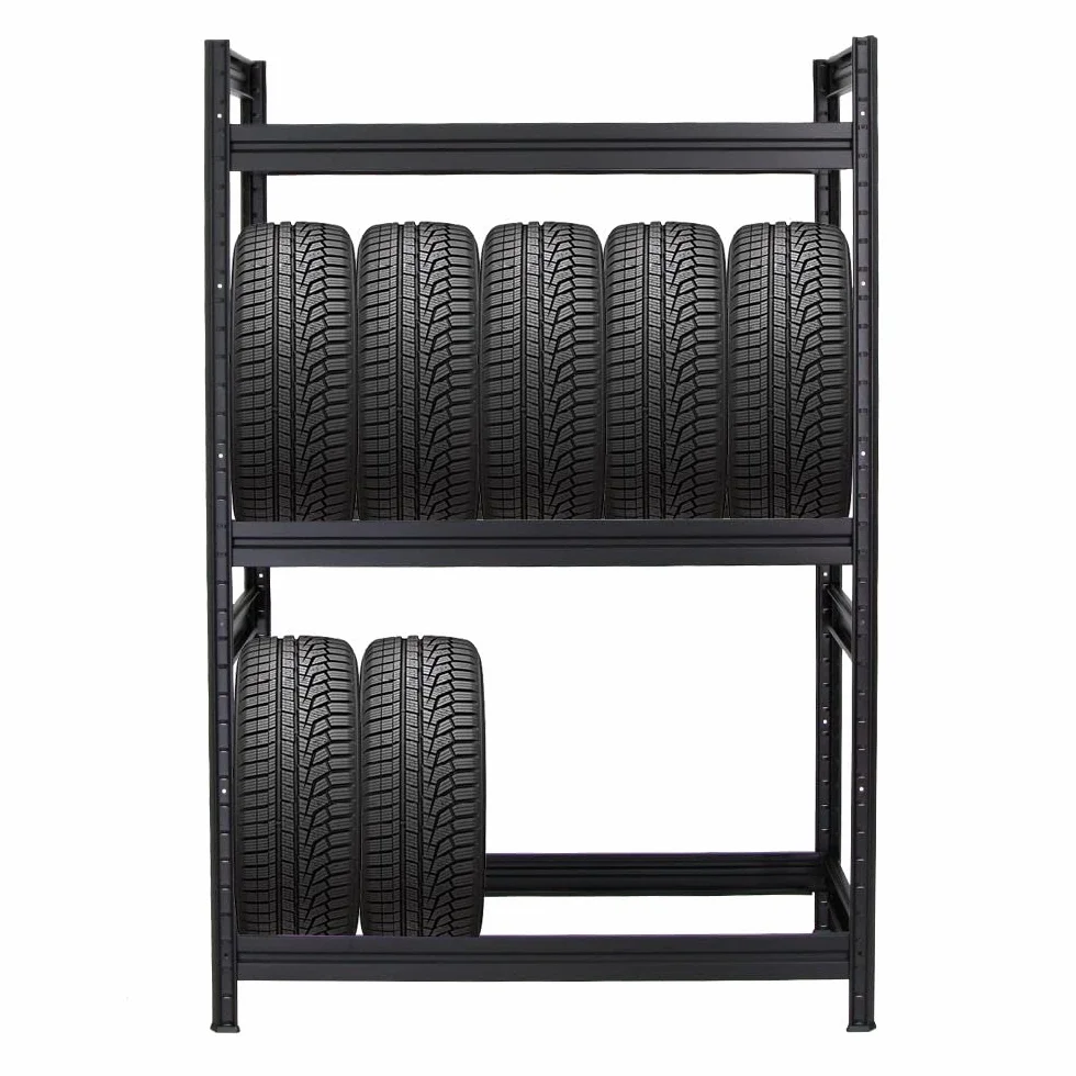 PROREGAL Reifenregal Dino | HxBxT 180x120x50 cm | Fachlast 150kg | bis zu 12 Reifen | Schwarz | Reifenständer Garagenregal Kellerregal Werkstattregal