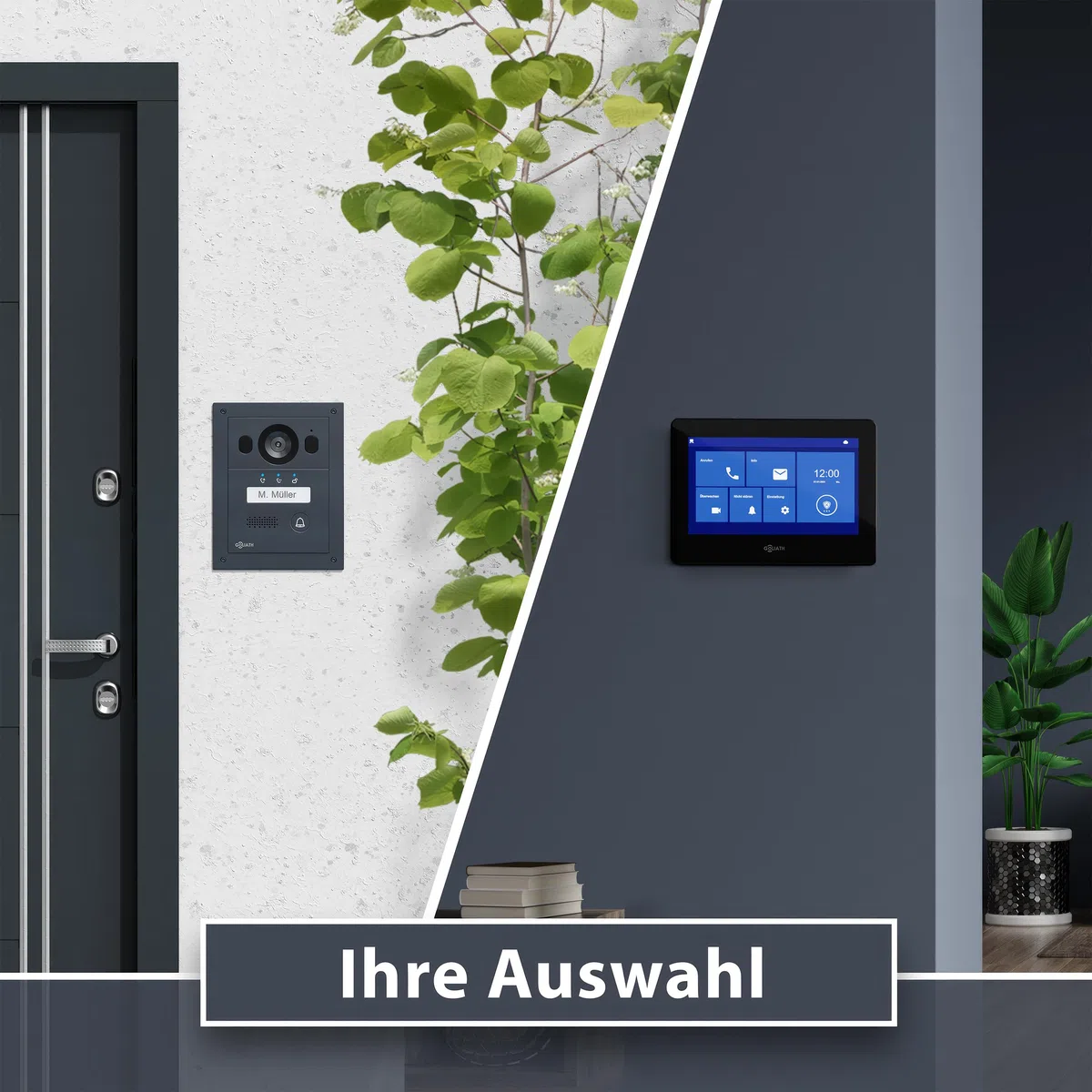 Goliath Basic Video Türsprechanlage, 2 Draht Bus, 7" Monitor, Unterputz Türklingel mit Kamera, Gegensprechanlage mit Türöffner und Klingel, 1 Familienhaus, Plug & Play, Smartphone App