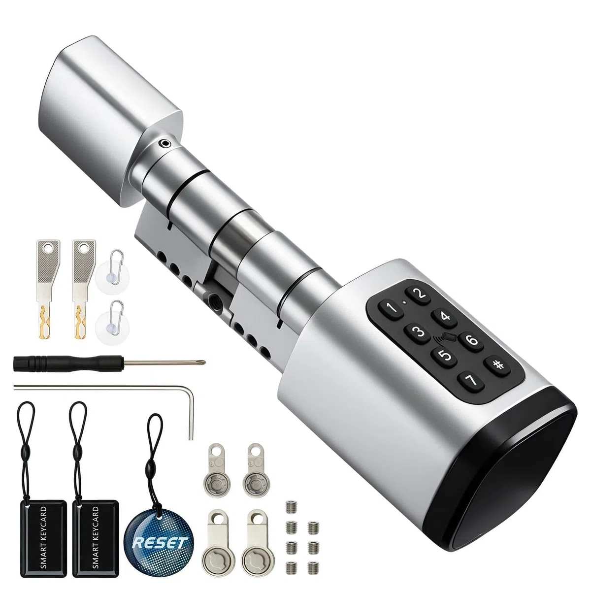 Smartes Türschloss mit Fingerabdruck, Passwort & RFID, Elektronischer Schließzylinder 60–90 mm, APP & Schlüssel, Smart Lock für Haustür/Wohnung/Büro, Kompatibel mit EU-Standardzylinder