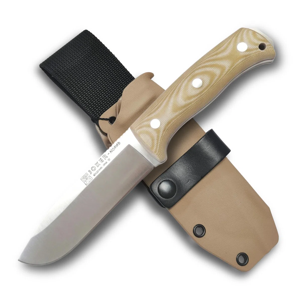 Joker Nomad Outdoor-Messer mit Böhler N695 Stahl, Micarta-Griff und Kydexscheide, feststehendes Bushcraft Messer für Camping, Trekking, Wandern und Outdoor Aktivitäten (13 cm, Ohne Feuerstarter)