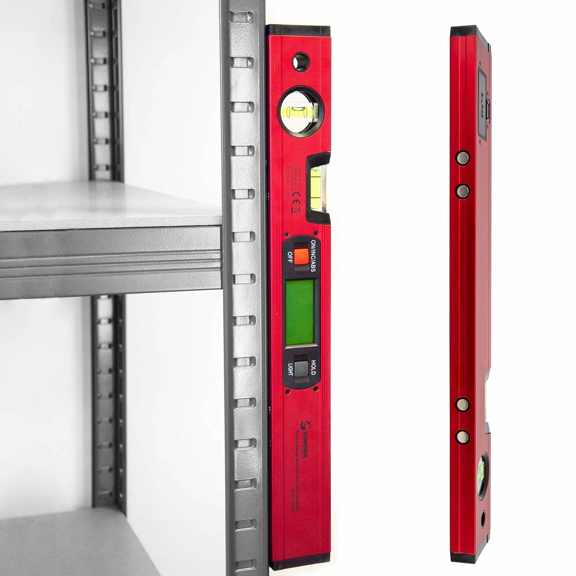 SCHMIDT security Tools Elektronik Wasserwaage Winkelmesser - Neigungsmesser - digital LCD-Anzeige - Kombimessgerät - Gradmesser- Vertikal- und Horizontal-Libelle - Winkelwaage - Magnetwaage