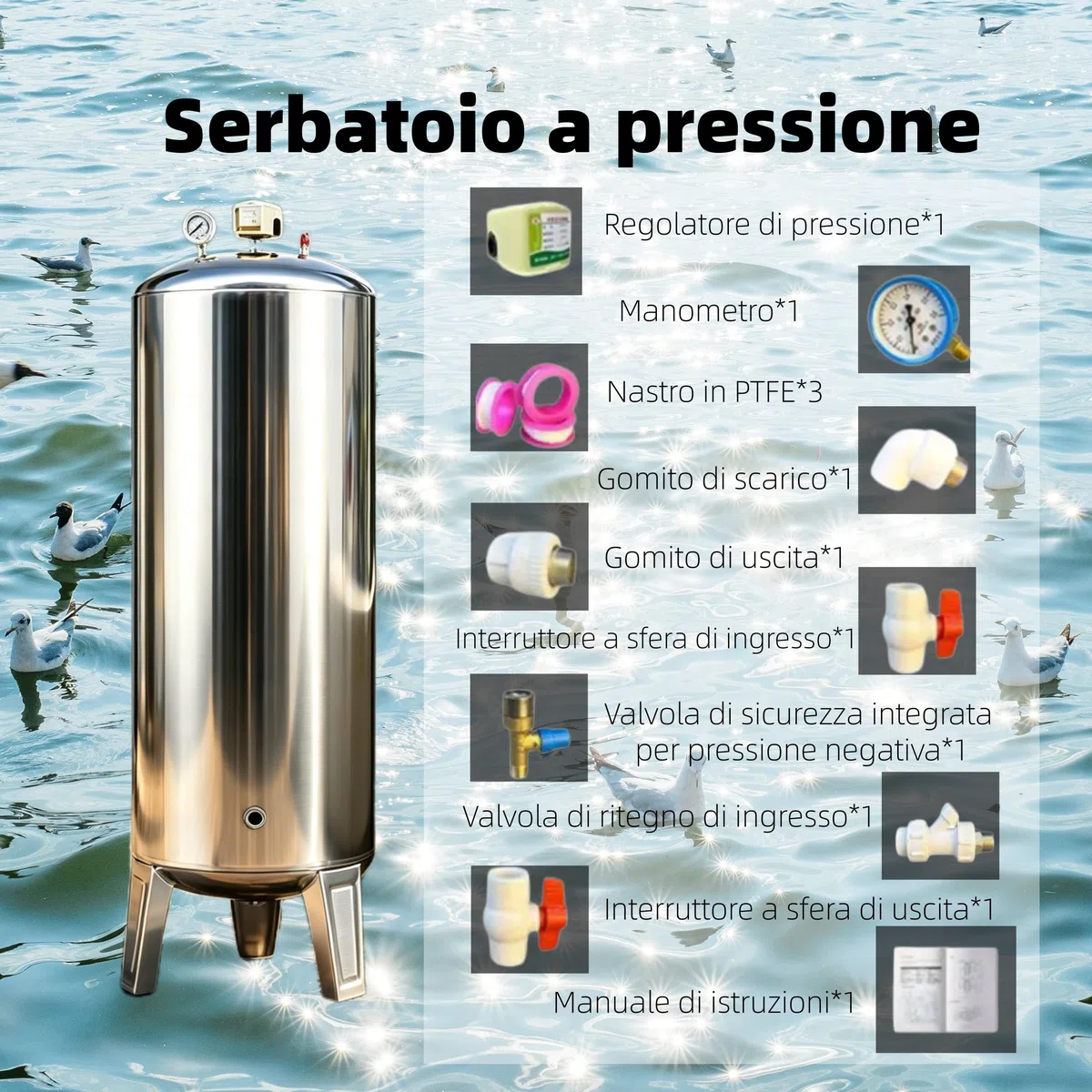 Wasserdruckbehälter aus Edelstahl, Vertikale Trinkwassertanks,Druckbehälter Druckkessel 100L 160L 200L 250L 300L Vertikal Druckwassertanks,FüR Brunnenpumpen/Wassersysteme, Mit Montagesatz 100 L