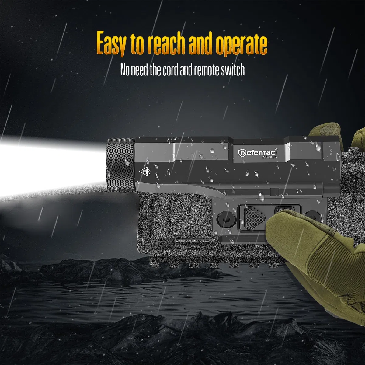 DEFENTAC 2400 lm Aluminium-Taschenlampe ist kompatibel mit Picatinny/Mlok-Schiene für Gewehr, wiederaufladbares Waffenlicht mit Stroboskop/Momentan, mit Druckpolsterschalter