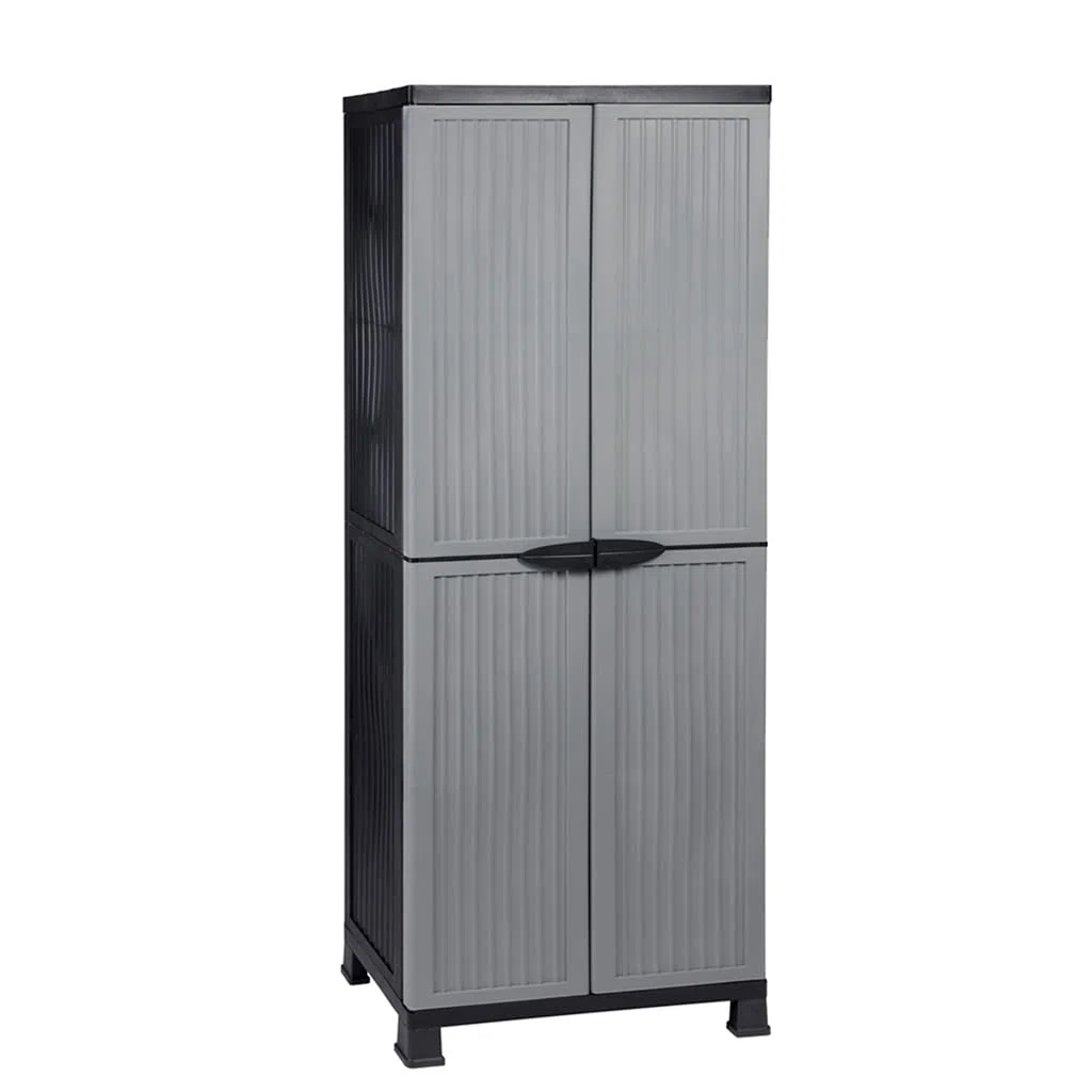 Kreher Kunststoffschrank Noble hoch, 171 x 68 x 40 cm, mit 3 Einlegeböden, verstellbar, je 20 kg Tragkraft pro Boden - hohe Version grau