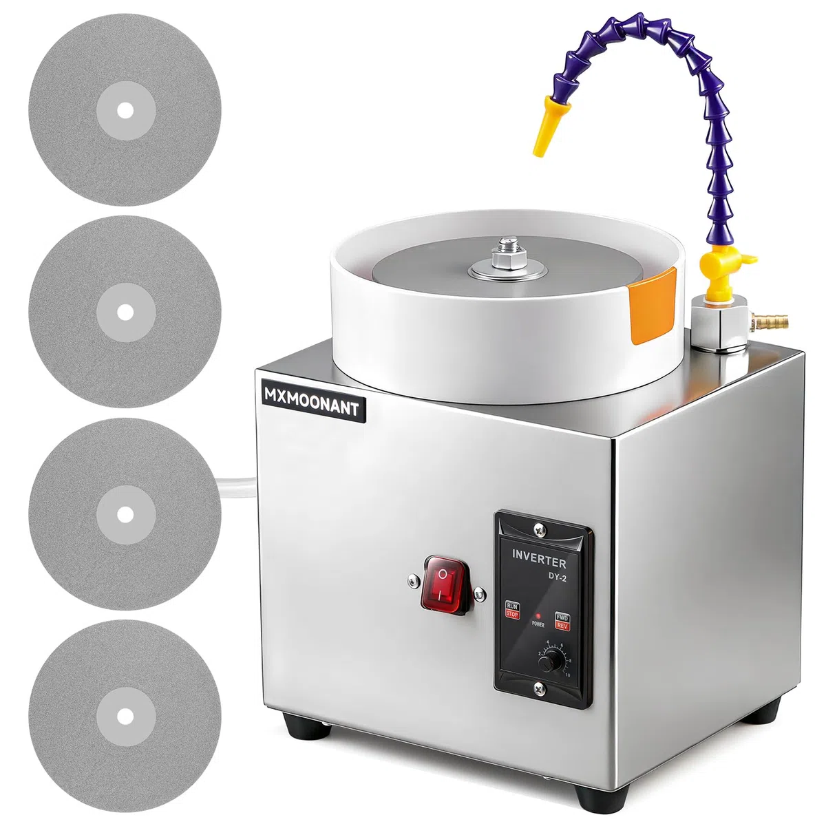 Mxmoonant 6-Zoll-Flachschleifmaschine 2980 U/min mit 5 Schleifscheiben, einstellbare Richtung und Geschwindigkeit, ideal für Edelsteine