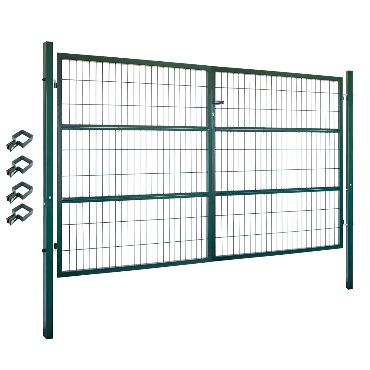 Gartentor Tor Gartenzaun Zaun 300x160 cm Doppelflügelig Gartentür aus Metall für Stabmattenzaun Abschließbar inkl. Pfosten Grün