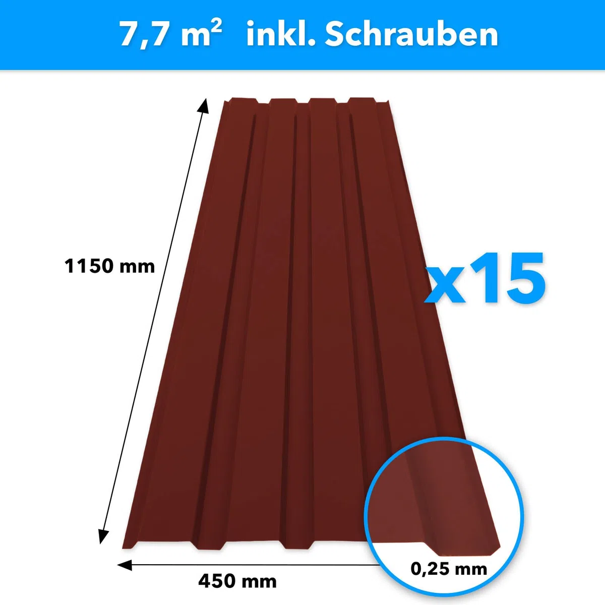 KARAT Trapezblech Set 115x45 cm 7,7 m² Stärke 0,25 mm Stahlblech Dachplatten Wandverkleidung Rot