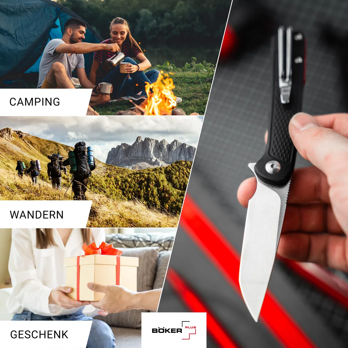 BÖKER PLUS Fire Ant Black - Premium Flipper Taschenmesser mit Detent Ball - leichtes Klappmesser 42a konform - EDC Messer mit Clip & Pinzette - Droppoint Faltmesser