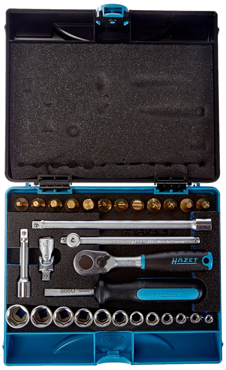 HAZET Steckschlüssel-Satz 854, 1/4 Zoll (6,3 mm) Vierkant, Länge 185 mm | 1/4 Zoll (6,3 mm) Vierkant hohl, Antrieb 1/4 Zoll (6,3 mm) Vierkant hohl, Länge 185 mm, Breite 153 mm, Höhe 52 mm, 1000 g