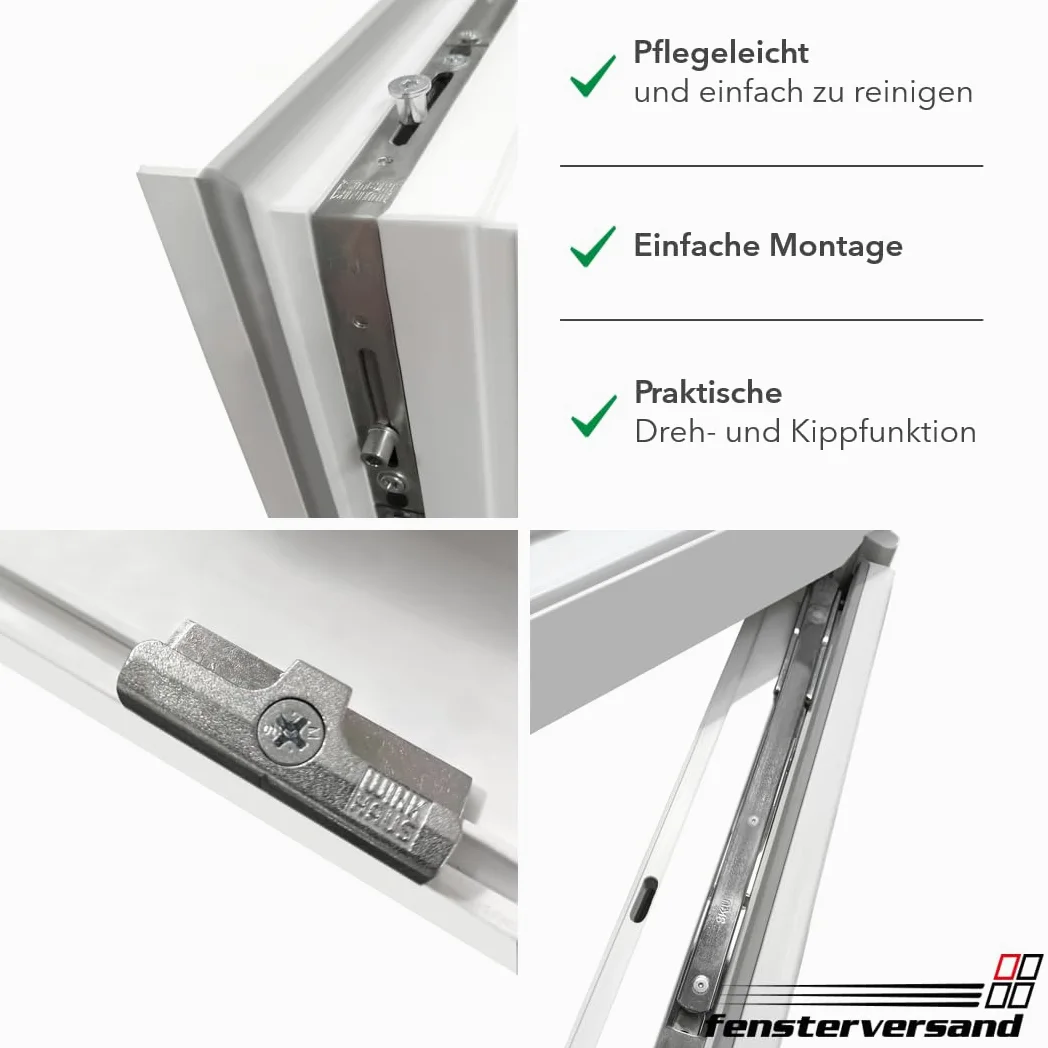 FENSTERVERSAND - Kunststofffenster 100x120 Weiß - zu öffnendes Fenster Kunststoff mit Griff, Dreh- & Kippfenster, 2-fach Verglasung, Klarglas - DIN rechts - BxH: 1000x1200 mm, 70 mm Profil