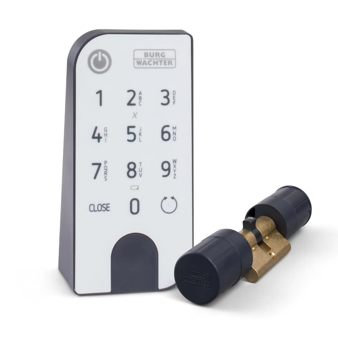 BURG-WÄCHTER Elektronisches Türschloss secuENTRY für Haustüren, Bedienung mit Zahlencode, App oder Funkschlüssel, Inkl. Zylinder, ENTRY Home 5001 PIN, Schwarz/Weiß