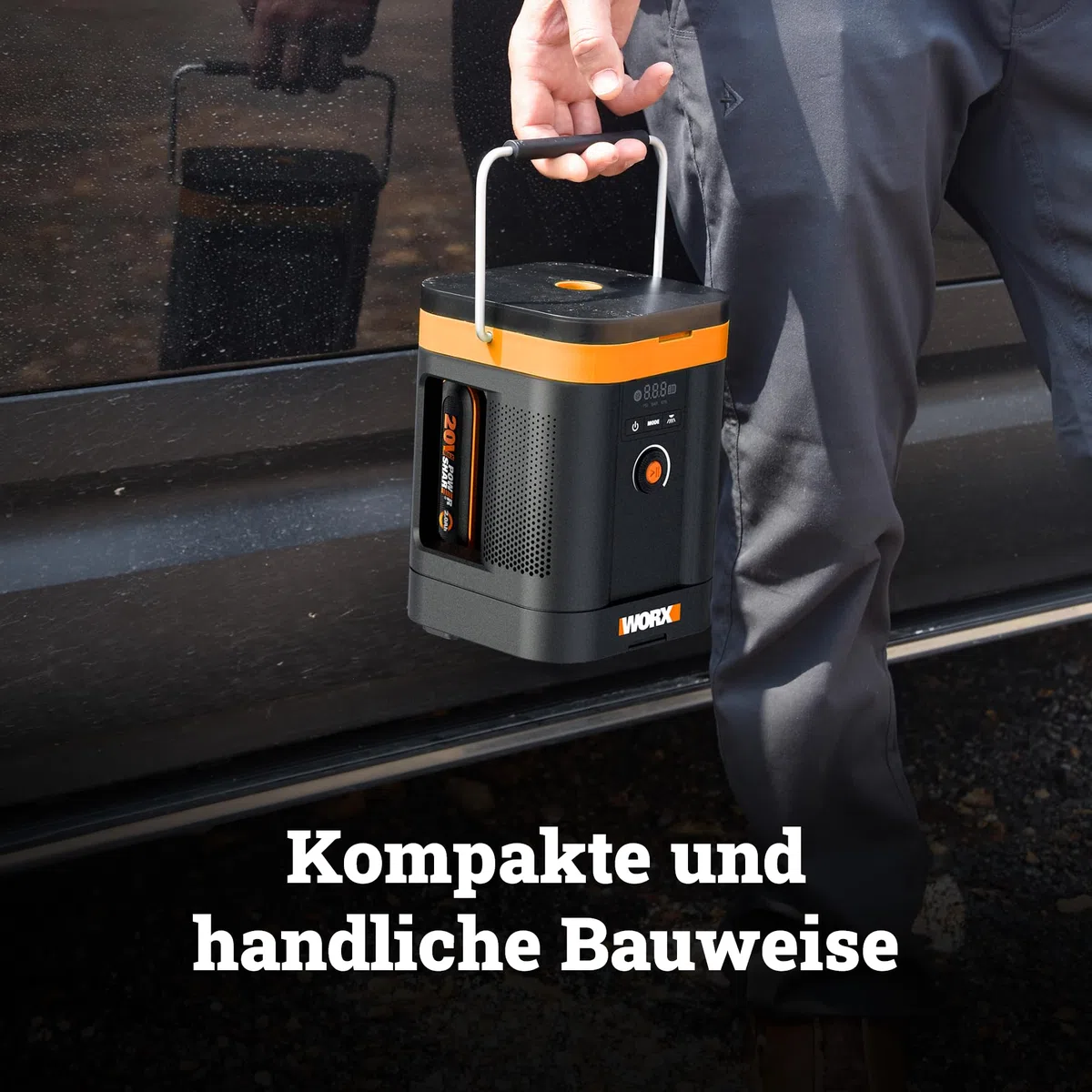 WORX WX098.9 Akku-Kompressor 20V, Multifunktions-Luftpumpe mit Hochdruck & Hochvolumen, Digitaldisplay, LED-Licht, max. 10,3 bar / 150 PSI, PowerShare kompatibel, ohne Akku & Ladegerät