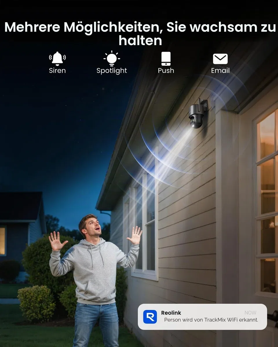 Reolink 4K 8MP Wi-Fi 6 PTZ Überwachungskamera Aussen WLAN mit Auto-Tracking-Zoom, Dual-Objektiv, Dual-Ansicht, WLAN Kamera Outdoor mit Smart-Erkennung, Farbnachtsicht, Außenkamera, TrackMix WiFi Grau
