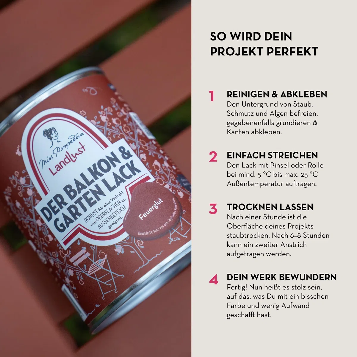 MissPompadour seidenmatter Holzlack außen & wetterfest 1L, Wiesenduft Grün, geruchsarme Möbelfarbe für Holz, Metall & Kunststoff mit UV-Schutz, wasserbasierte Holzfarbe